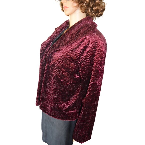 Vintage Peck & Peck Burgundy Wine Textured Velvet Blazer Jacket Women Size Large - Picture 2 of 6